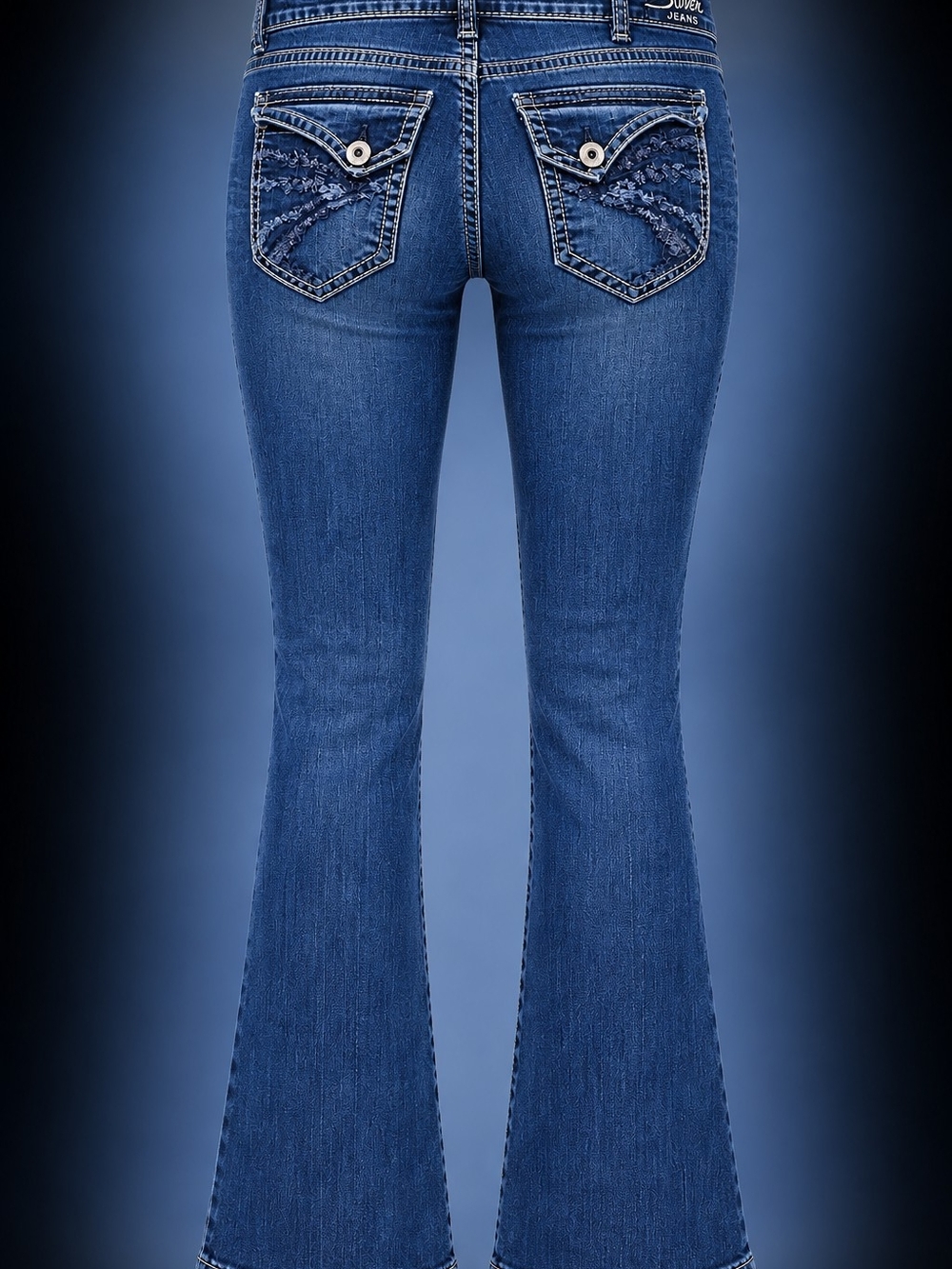 Women's Silver Blue Flared Jeans with Embroidered Back Pockets